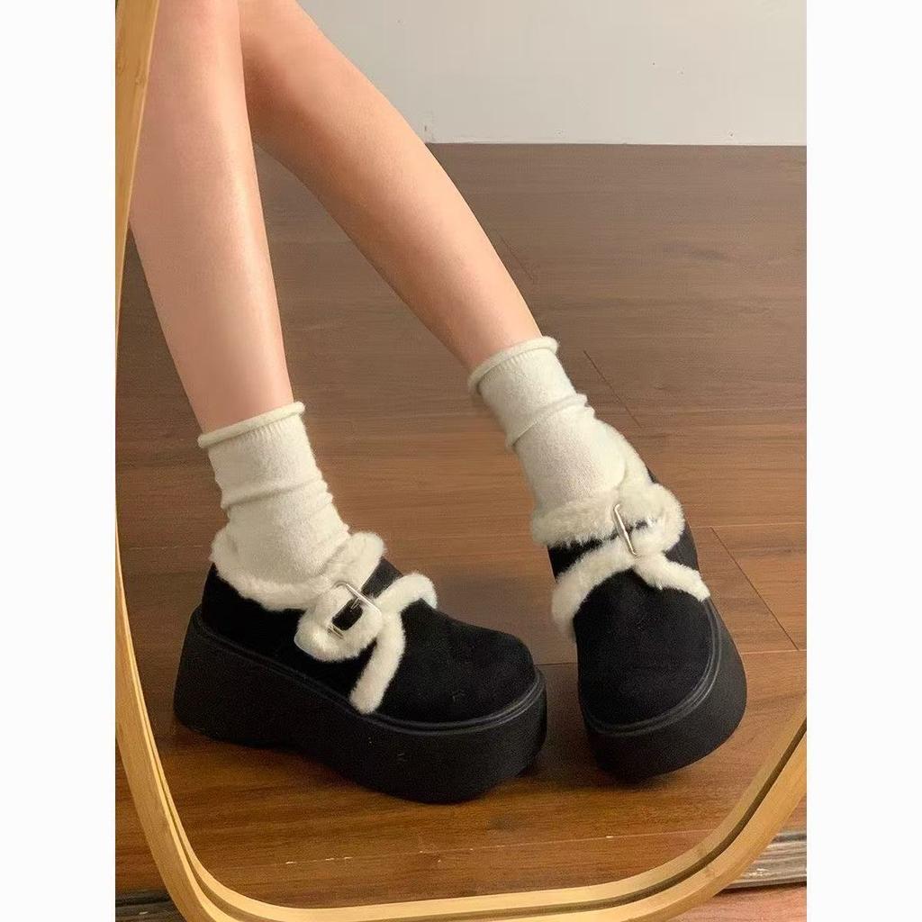 Sports and leisure shoes muffin thick-soled Birkenstocks cotton shoes, new small warm fluffy shoes for winter wear
