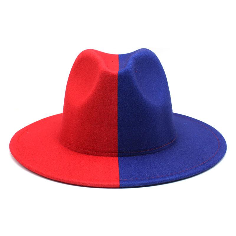 Vlněný klobouk ve dvou barvách Jin a Jang Módní jazzový klobouk s plochou krempou 02