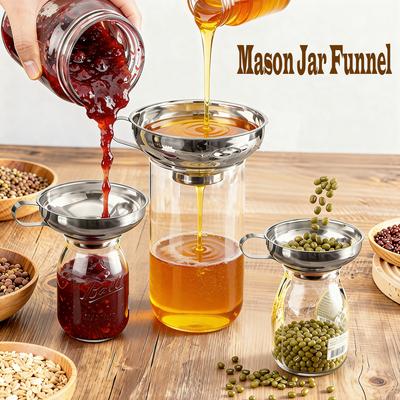 Stainless Steel Wide Mouth Funnel Canning Funnel Cup Jam Salad Dressing Hopper Filter For Jar Canned Filteroil Wine Water Spices