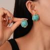 Artificial Turquoise Diamond-set Geometric Square Silver Needle Stud Earrings French Fashion Temperament Earrings