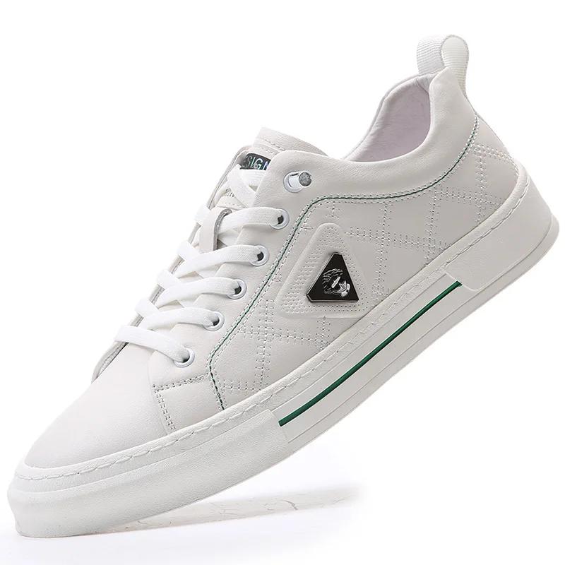 

Новые мужские туфли из натуральной кожи, повседневная обувь, весенняя мода, белые туфли на плоской подошве для скейтбординга, удобные кроссовки 44 белый