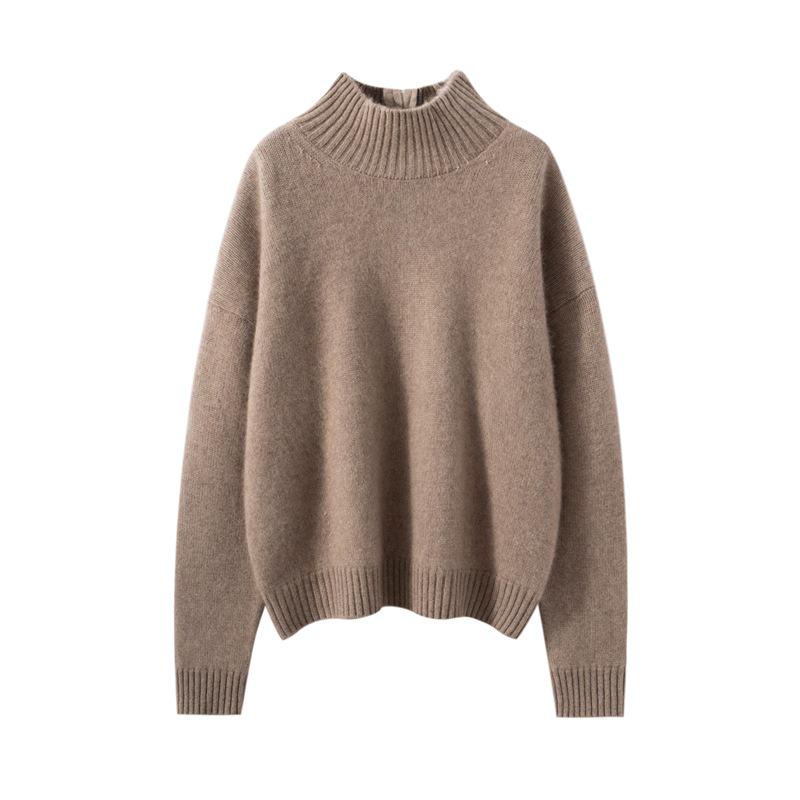 Women's 2025 Autumn/Winter Solid Color Cashmere Stand Collar Sweater - Thick, Loose, Fashionable, and Versatile Knitwear.