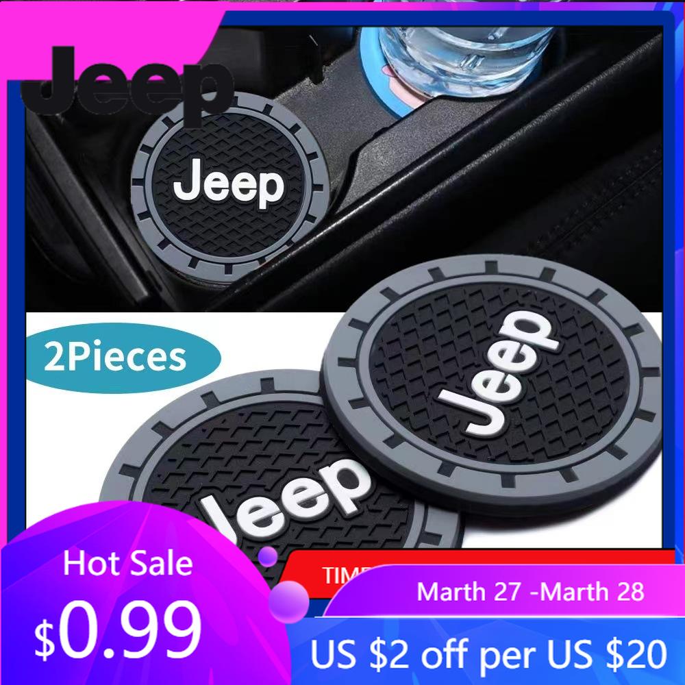 For Jeep 2Pcs Silicone Car Water Cup Coaster Cup Waterproof Non-Slip For Jeep Renegade Wrangler Compass Gladiator Cherokee JL