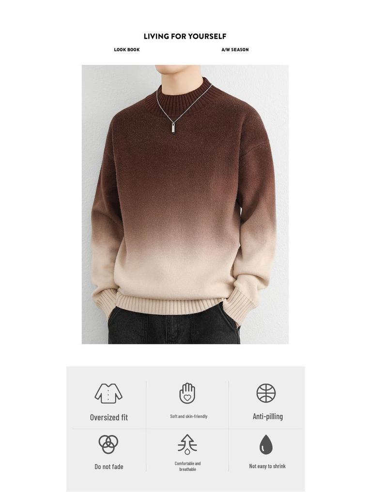 Men's Gradient Sweater, Half-High Collar, 2024 Autumn/Winter Trend, Soft & Fluffy Knit, Warm Base Layer