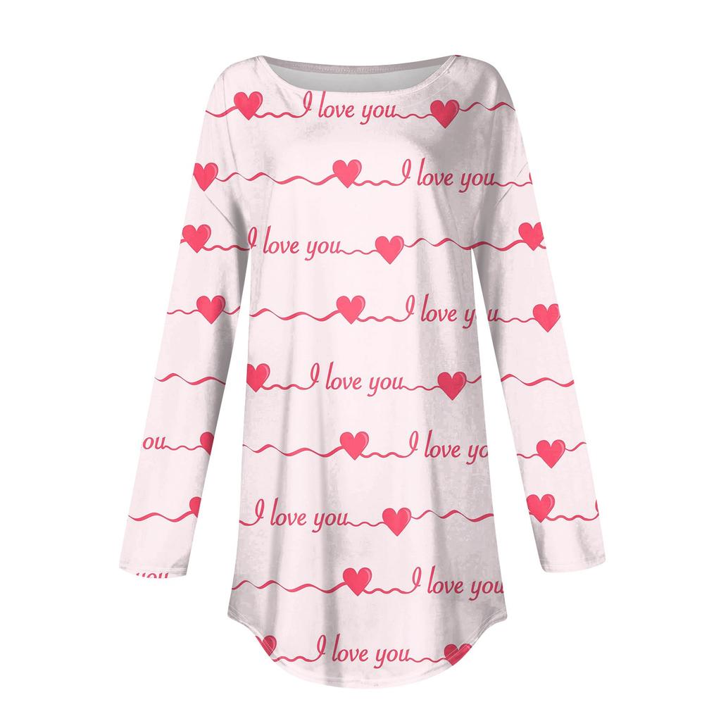 Tee Shirts For Women Fall Casual Long Sleeve Shirts Sweatshirt Vintage Graphic Printing Top Pullover Valentine's Day