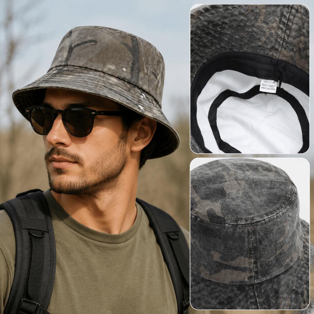 Camouflage Panama Hat Washed Cotton Sun Cap Vintage Fisherman Hat Outdoor Travel