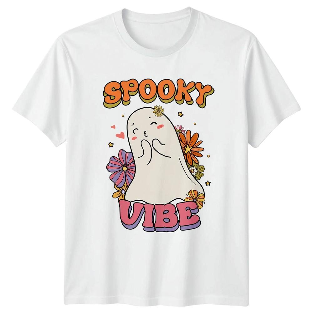 Spooky Vibe Unisexs TShirt Retro Floral Ghost Halloween Gift For Her S