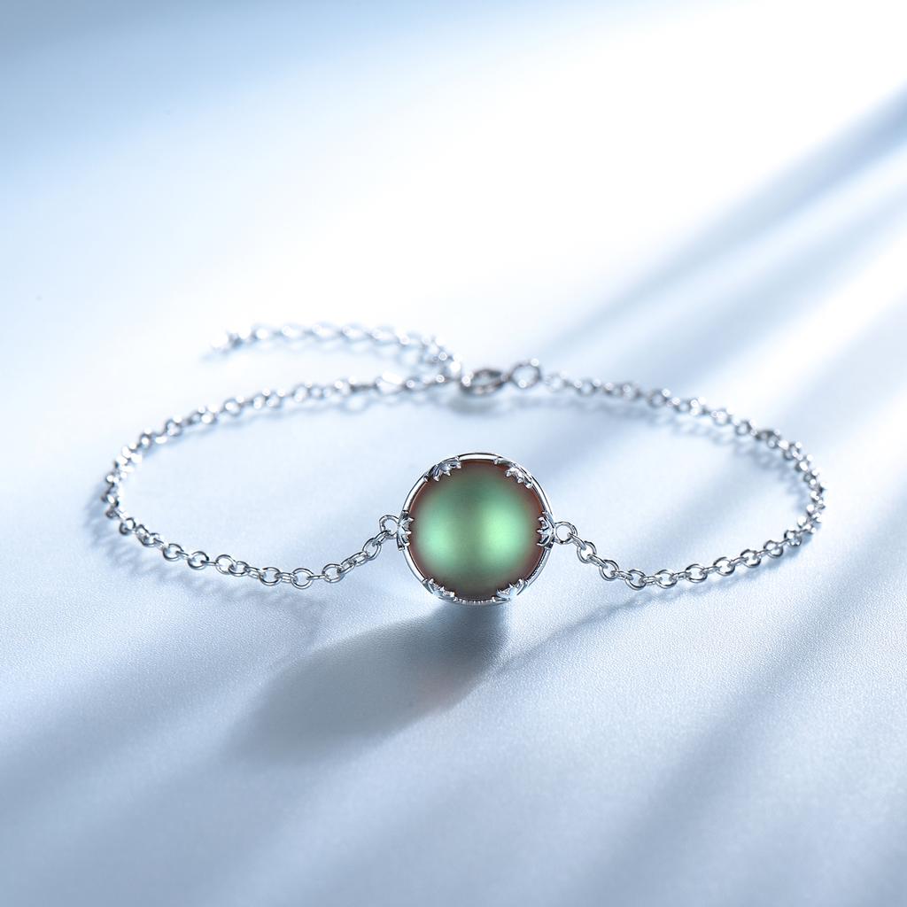 22cm Round Green Moonstone Bracelet Custom Charm 925 Sterling Silver Bracelets