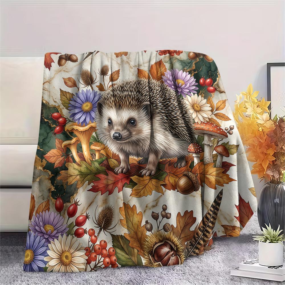 Flower Border Goat Hedgehog Print Flannel Blanket High Quality Comfortable for All Seasons Home Decor Warmth and Comfort Perfect for Christmas Gifts