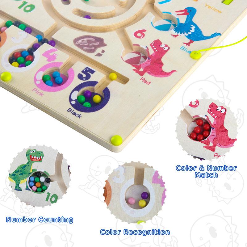 Wooden Montessori Children Toys Magnetic Color Matching Maze Dinosaur Board Learning Education Improve Cognition Kids Gift Toy