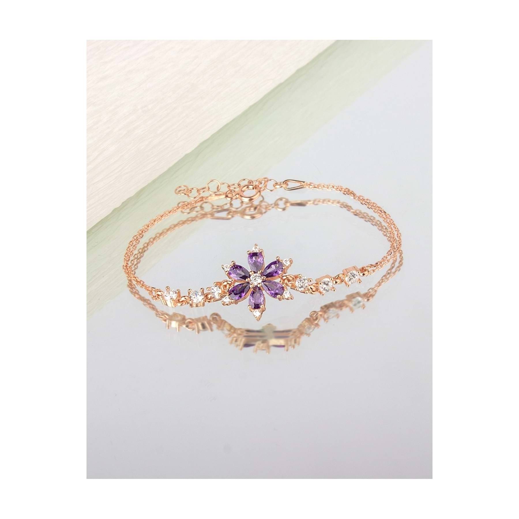 

925 Sterling Silver Daffodil Bracelet - Purple