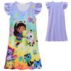 Gabby's Puppenhaus Mädchen Nachthemd Fledermausärmel Cartoon-Druck Kinder Schlafkleid Niedliches Gabby-Katzenmuster Kinder Schlafanzug Kleid für kleines Mädchen Hauskleidung