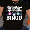 Women'S Casual Short Sleeve T-Shirt with Has Balls and Keeps The Ladies Lettering, Knit Fabric, Round Neck