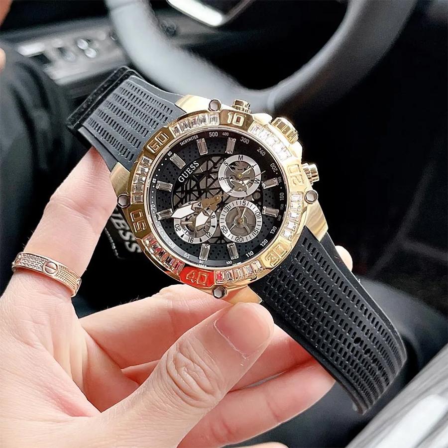 Guess Hodinky Mužské Guess Multifunkčné Quartz Hodinky - Zlatý Nerezový Remienok, Kryštálový Trendy Ciferník, Módne Hodinky pre Mužov