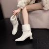 Fashion Winter New Fluffy Rhinestone Thick Heel Heightened Martin Boots Piled Thickened Fashion Snow Boots