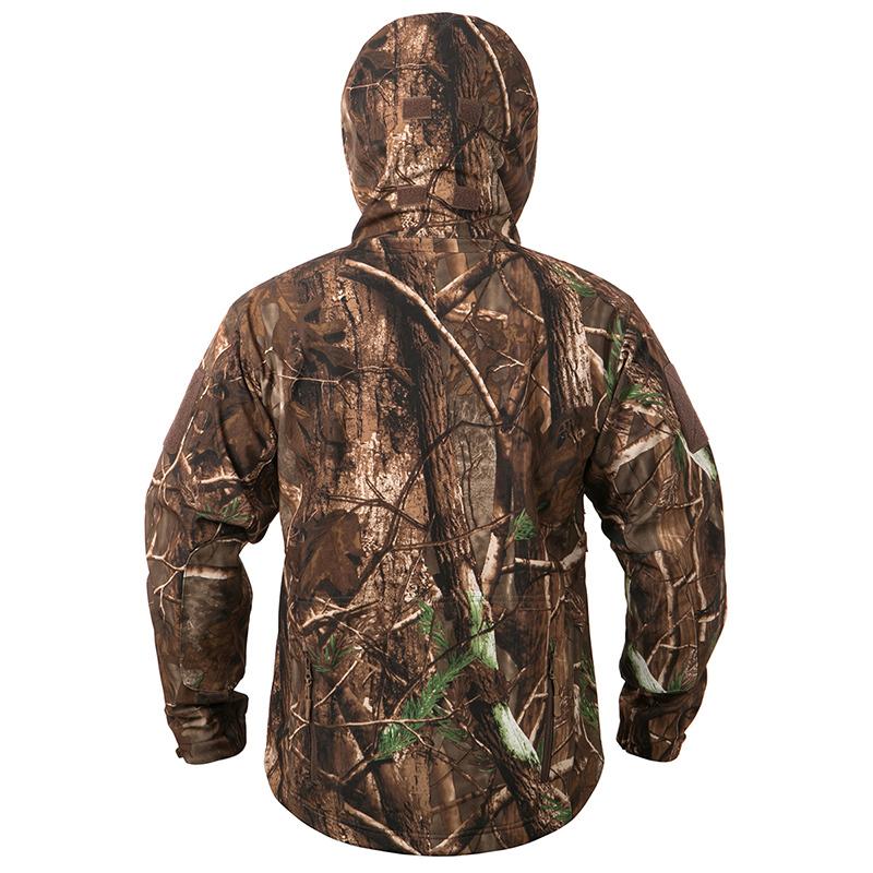 Jaqueta Masculina Softshell Impermeável Camuflada para Caça Quente Forrada com Lã Capuz Camo Roupas de Caça Casaco Corta-vento para Exterior