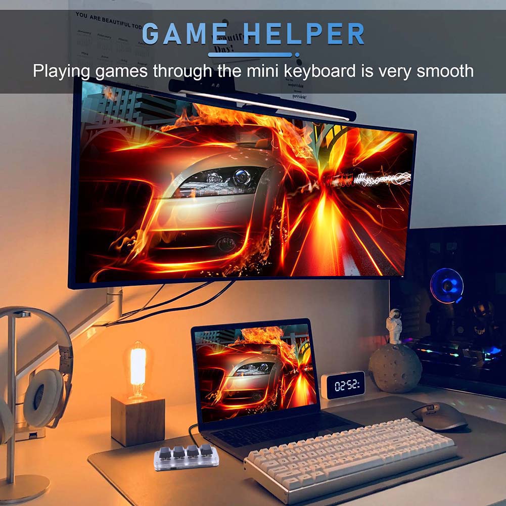 3 Key 1 Knob/4 Key One Handed Mechanical Gaming Keyboard RGB Wired USB Mini Mechanical BT Keyboard Hotswap for Macbook PC Laptop