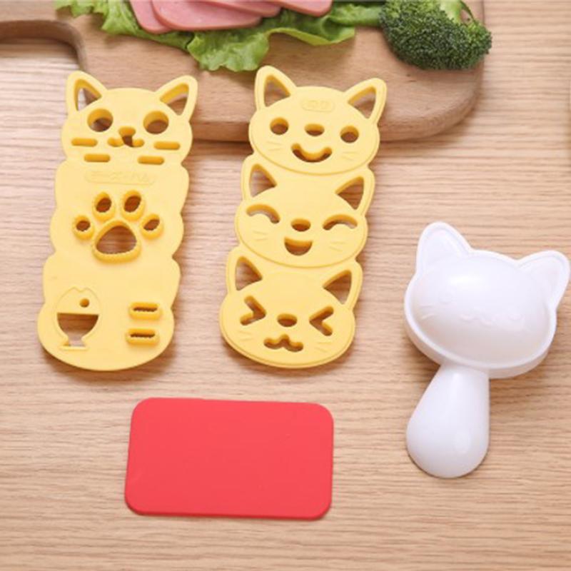 1 Sett Søt Smilende Katt Sushi Risform Dekor Kutter Sandwich DIY Verktøy