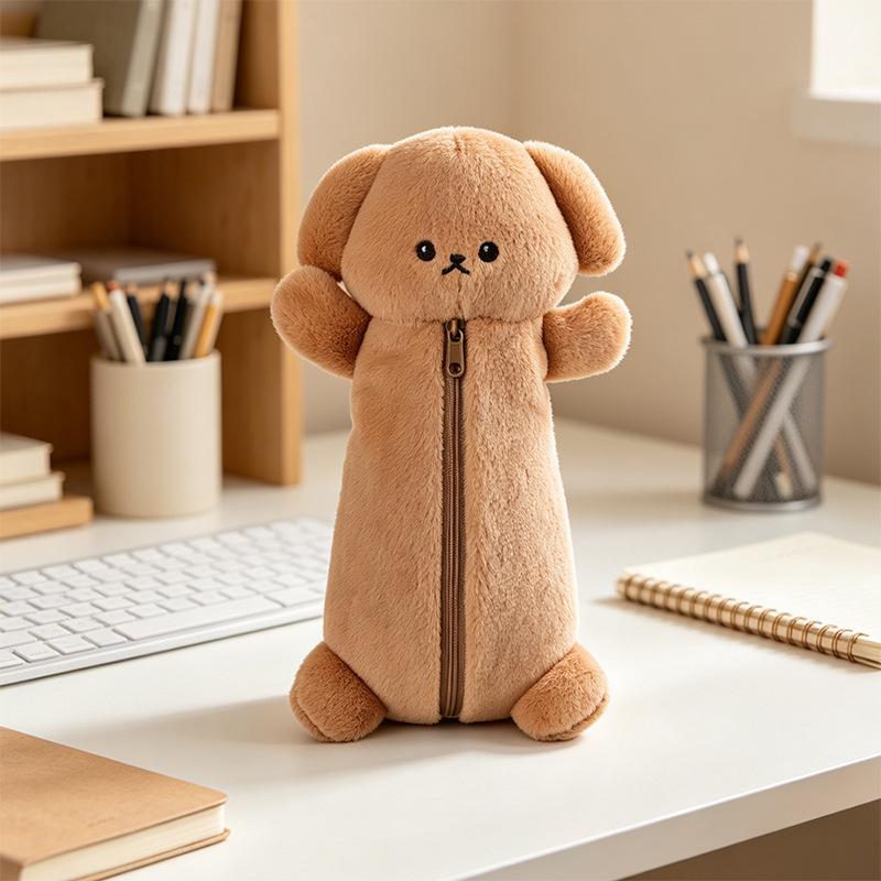 Cute Animal Plush Pencil Case, Large Capacity Stationery Organizer