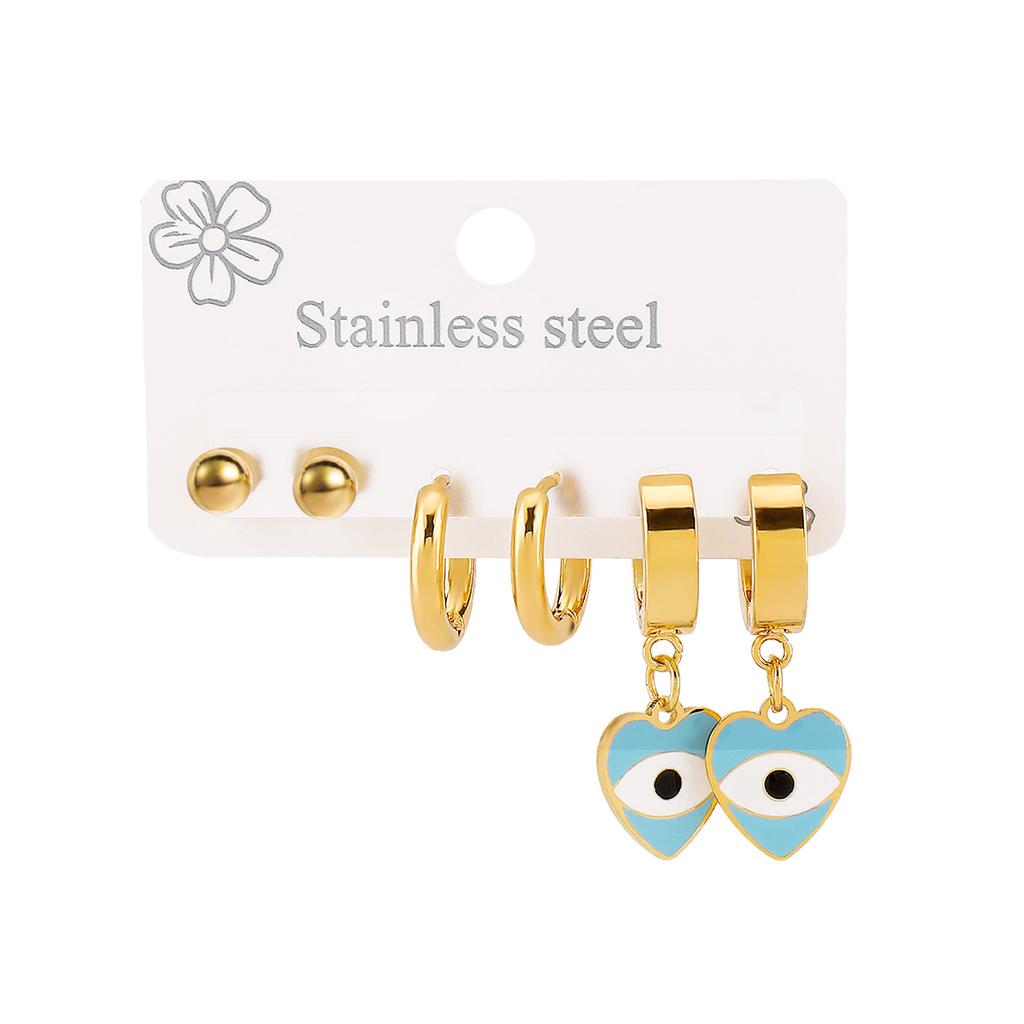 Fashion Stainless Steel Ear Clip Set Versatile Minimalist Temperament Personality Eye Earrings Women Jewelry