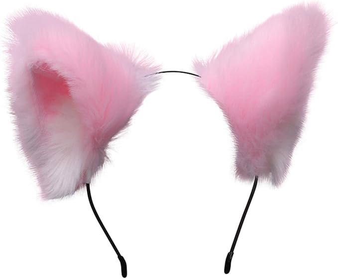Cute Furry Cat Fox Ears Cosplay Anime Furry Headband - Pink and White