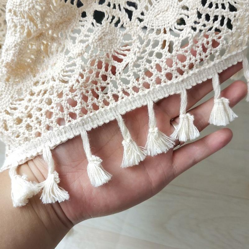 Phoenix Tail Pattern Hollowed Out Dining Table Decor Mat Artistic Style Tablecloth Crochet Tassel Tea Table Cabinet Tablecloth