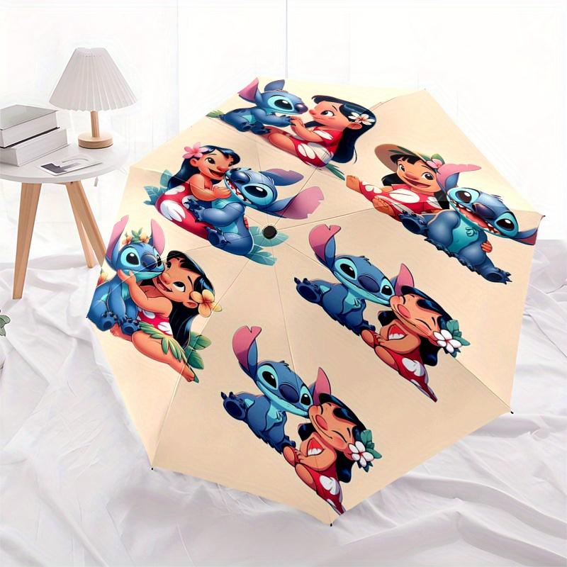 Lilo Stitch Friendship Fully Automatic Themed Umbrella   8 Ribs Durable Iron Frame, Tri Fold Compact Design, Perfect As a Gift, Travel Umbre