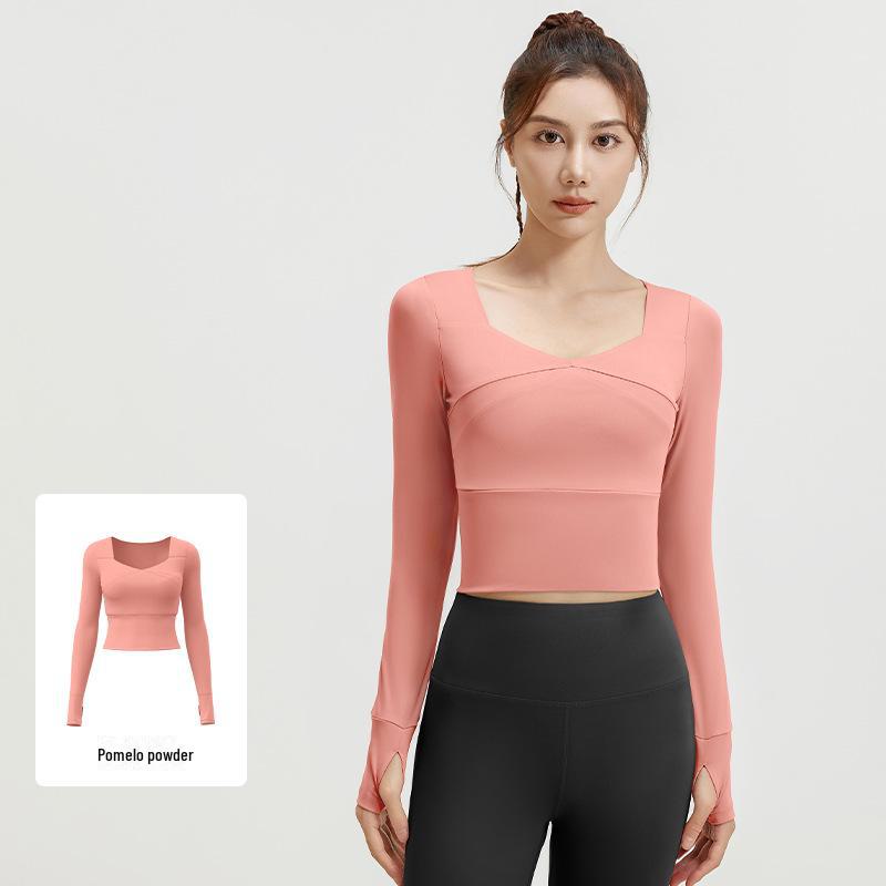Juyitang Dámské topy na jógu a fitness - Přiléhavé, krátké, odhalující pupík běžecké oblečení