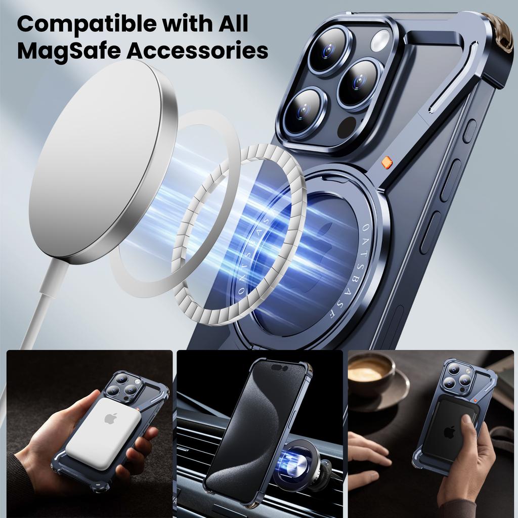 Oatsbasf Z-Form Metall Magsafe Handyhülle für iPhone 12 Pro/Pro Max Handy Schutzhülle Magnetischer Kabelloser Lade Stoßfänger