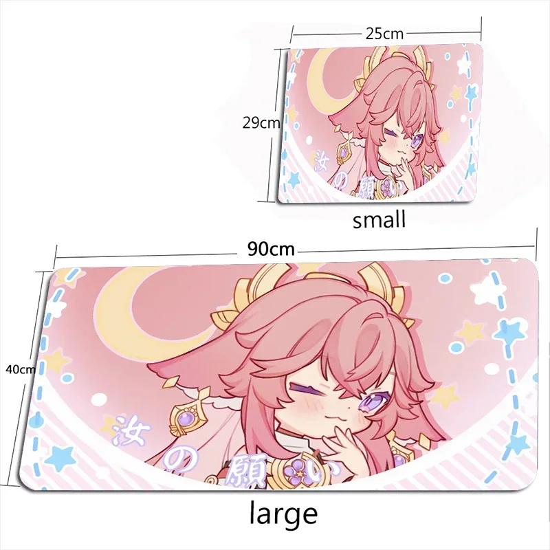 Genshin Impact Large Mouse Pad XXL 900x400 Pink Kawaii Non-slip Rubber Keyboard Desk Mat Yae Miko Gaming Accessories Anime Gamer