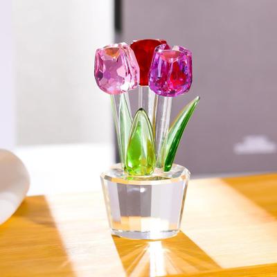 Figura de Tulipan de Cristal Artificial Coleccionable Adorno de Flor de Tulipan Transparente Ramo de Flores de Cristal Regalos para el Día de San Valentín Cumpleaños Mujeres Novia Esposa