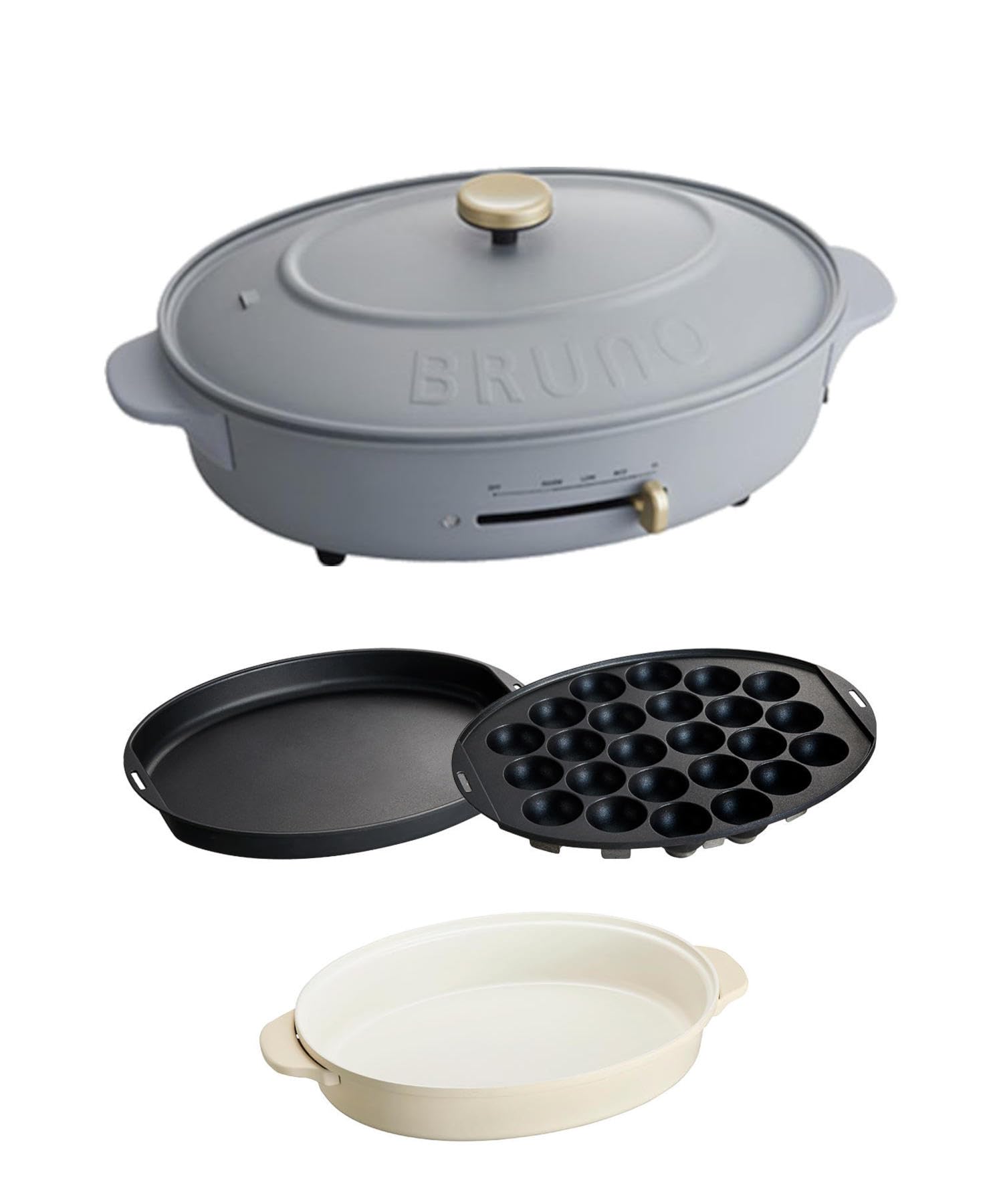 

BRUNO Oval Hot Plate Main Unit 3 Types of Plates Deep Pot Blue Gray Blurgray Stylish Cute This 1 unit Lid included 1200W Temperature control Easy to