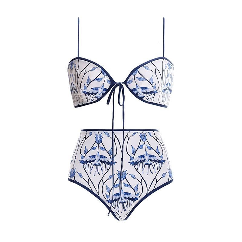 

Женский купальник бикини с высокой талией и завязками-бантами 23027049 Extra Large синий