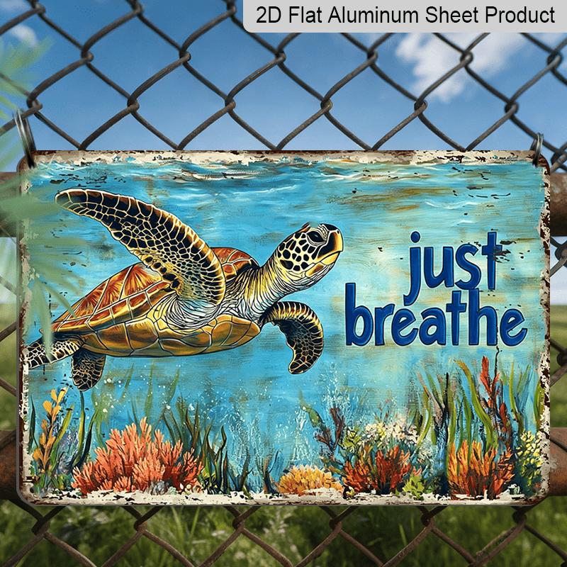 2D Flat - Underwater Sea Turtle Aluminum Sign - Beach & Nautical Decor, Beach House Living Room, Coastal Bathroom, Yoga/Meditation Space, Nautical 20*30cm