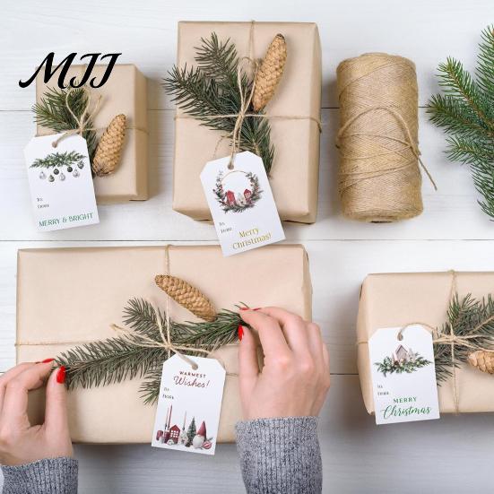 Cardboard Hanging Tags 48 Pcs Christmas Gift with String, Seasonal Labels, Holiday Pattern Paper for Presents Xmas Party Present Decoration,
