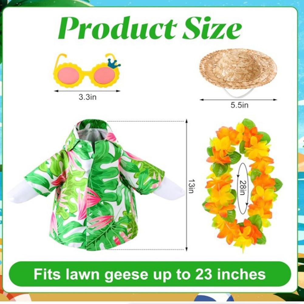 4 Pcs Hawaiian Porch Goose Outfits with Wreath Glasses Straw Hat Yard Goose Clothes Goose Costume for Luau Lawn Outdoor Decor