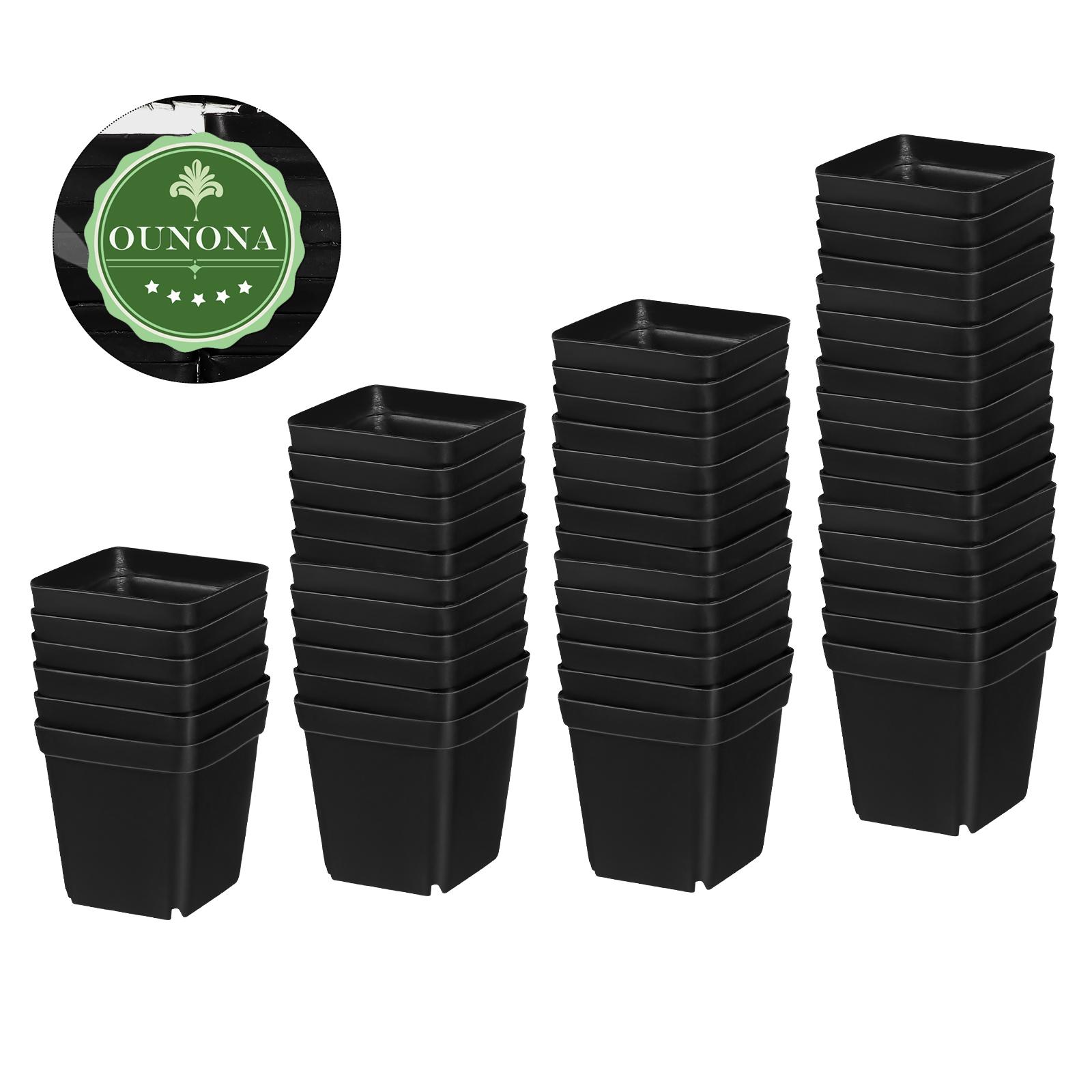 

50 шт. цветочных горшков с дренажем, небольшой квадратный бассейн для рассады растений на открытом воздухе и в помещении Large чёрный