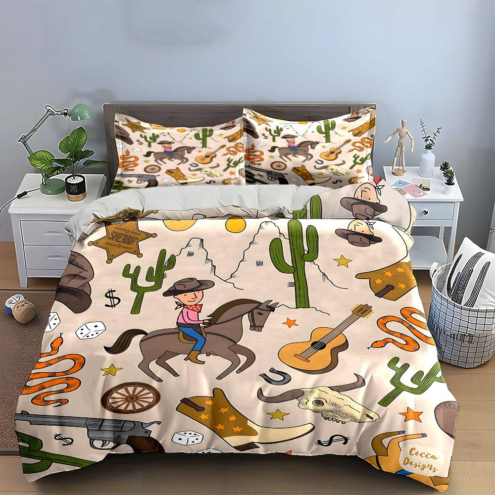 Western-Themed Cowboy Adventure Set Exquisite Three-Piece Bedding Set Gift For Kids And Adults