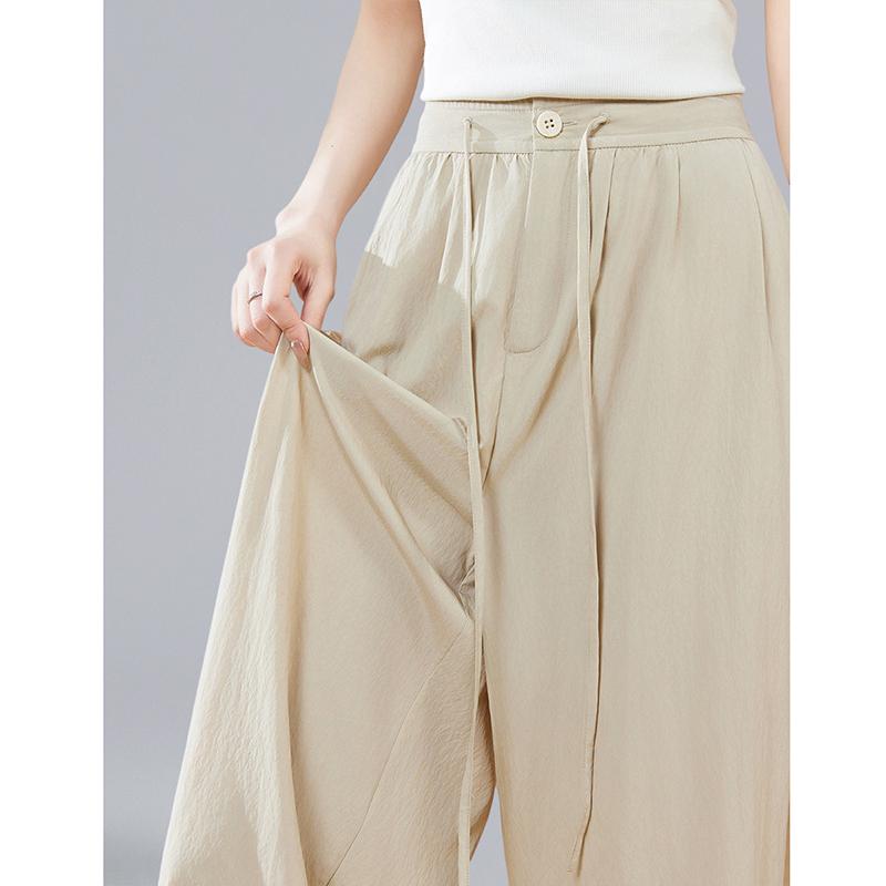 Summer Minimalist Back Waist Design Elastic High Waist Casual Straight Leg Wide Leg Pants for Women