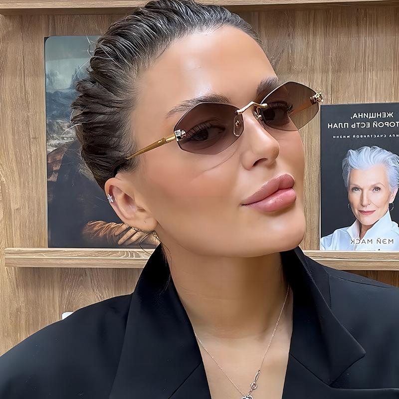 Frameless Rhombus Personalized Sunglasses for Women Elegant Classic Sunglasses Luxury and High-End Sunglasses UV400
