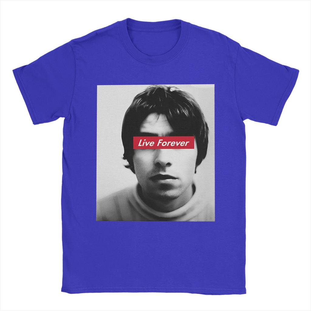 Printed O-Oasis Live Forever T-Shirt Men's Cotton Short Sleeve Crewneck Summer Top Tee