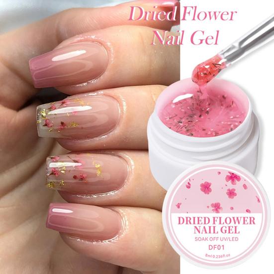 1/6Pcs 8ML Dried Flowers Gel Nail Polish Soak Off UV/LED Natural Floral Petal Nail Glue Varnish Long Lasting Women Clear DIY Nail Art Painting Gel