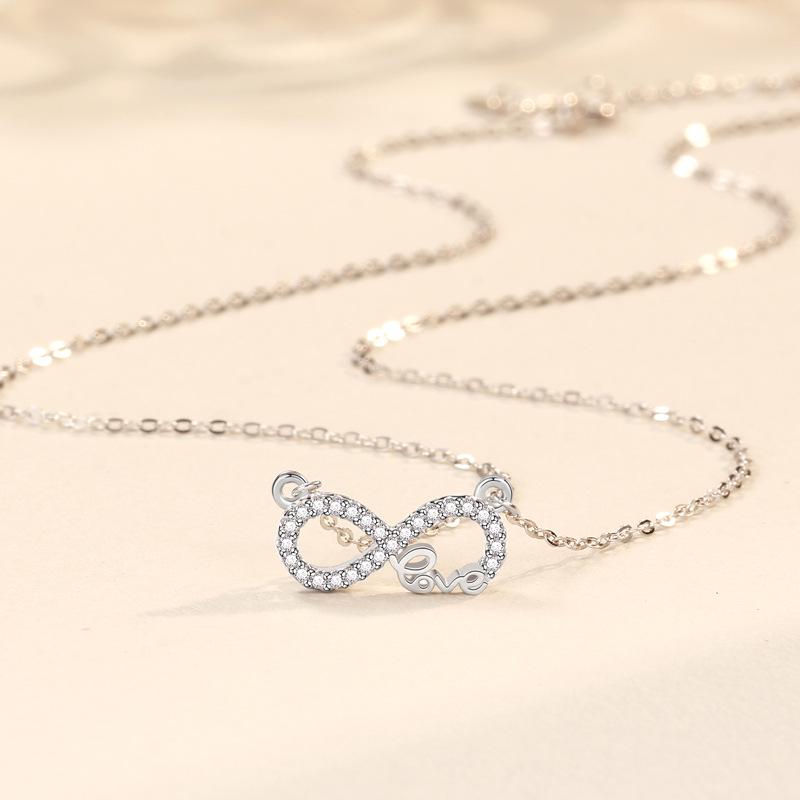 Mobius 925 Sterling Silver Diamond Infinity Love Necklace - Women's Trendy High-End Style.