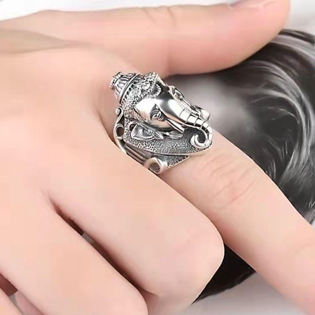 Retro Thai Auspicious Elephant God Ring Men's Live Large Size Ring Men's Ring Single Ring Jewelry