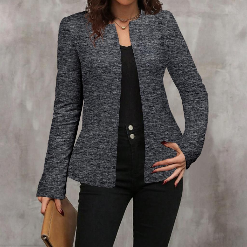 Women's Fashionable Solid Color Round Neck Long Sleeved Button Cardigan Jacket