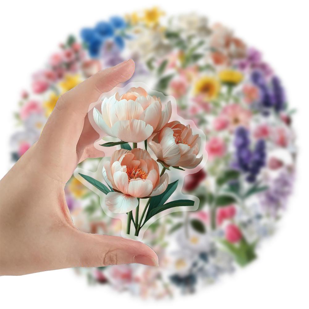 50 Pcs Flower Transparent PET Waterproof Stickers Natural Plants Decoration Mobile Phone Case DIY Stickers