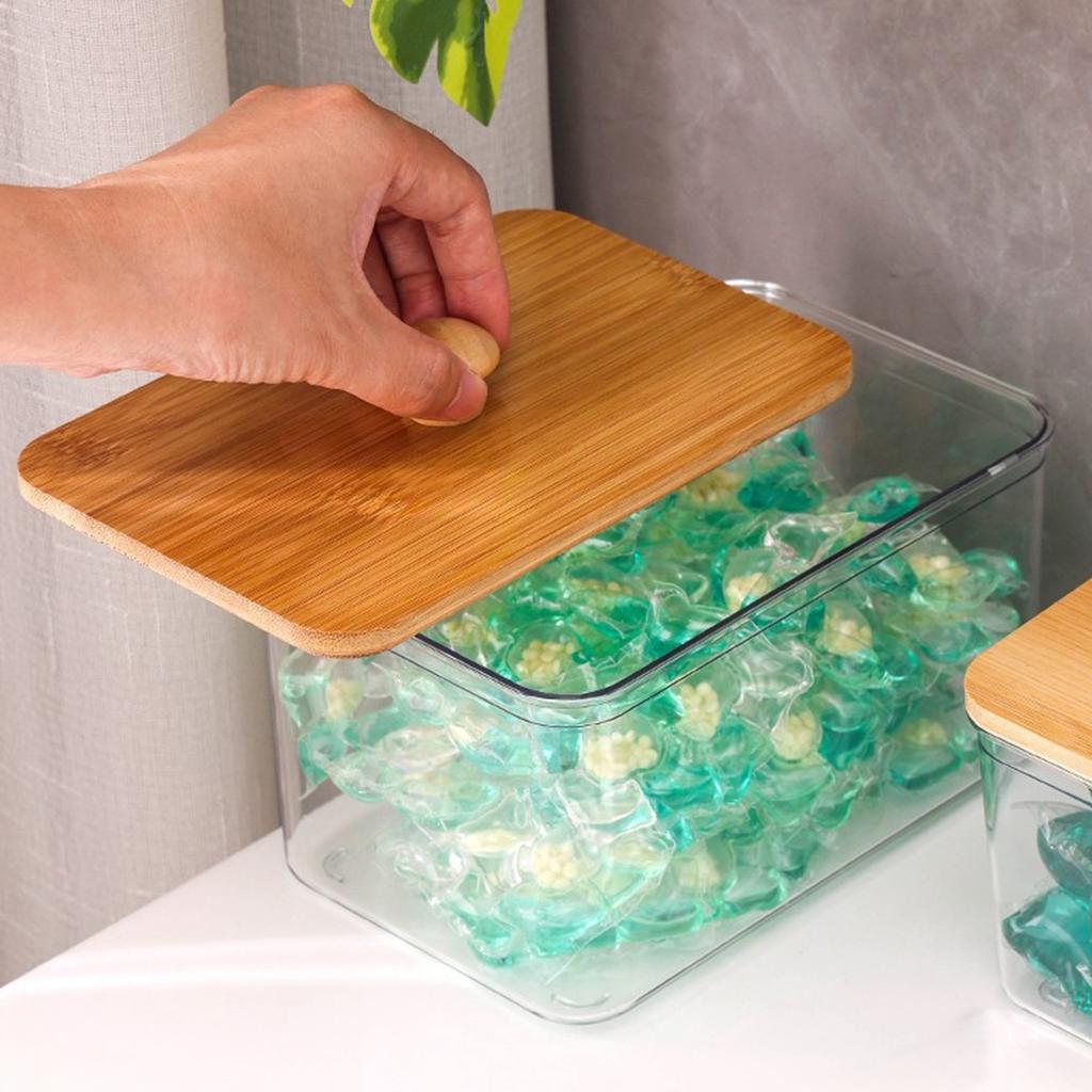 Laundry Room Storage Box With Bamboo Lid For Laundry Powder Home Living Room Coffee Table Desktop Creative Cotton Swab Box