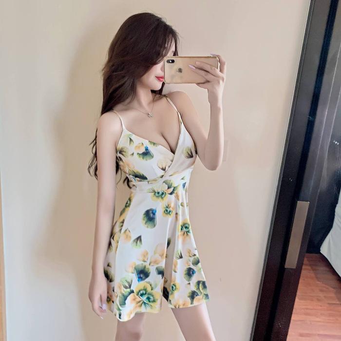 2026 Summer Floral Spaghetti Strap Backless Mini Beach Dress