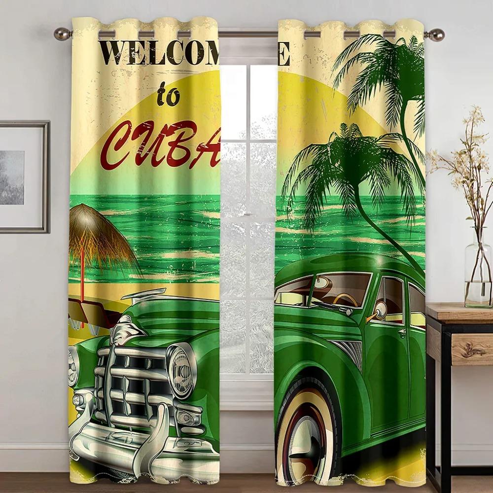 Vintage Car Motorcycle Retro Traditional Car Printed Clackout Drape Children Boys Girls Bedroom Space Space Living Room Bedroom Space Space Curtain