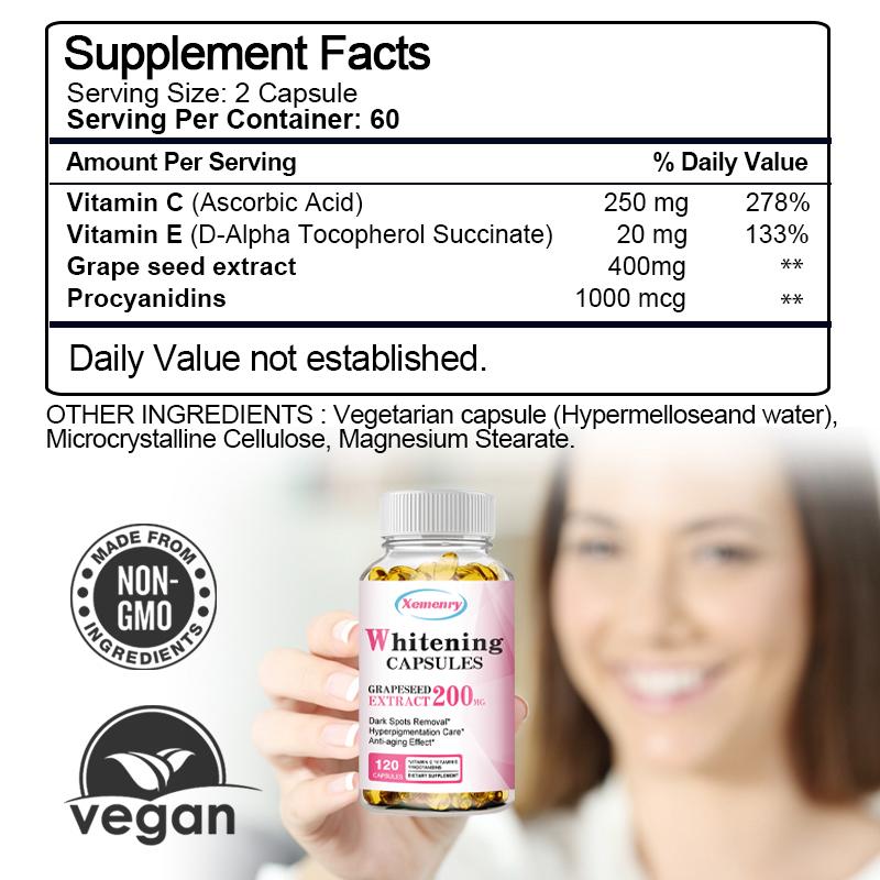 XEMENRY Enthält Vitamin C und Traubenkernextrakt zur Aufhellung des Hauttons und zur Bereitstellung von Antioxidantien.